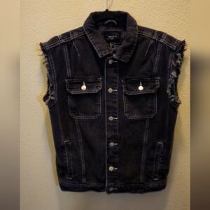 Men's Black Denim Vest Sleeveless  Size S